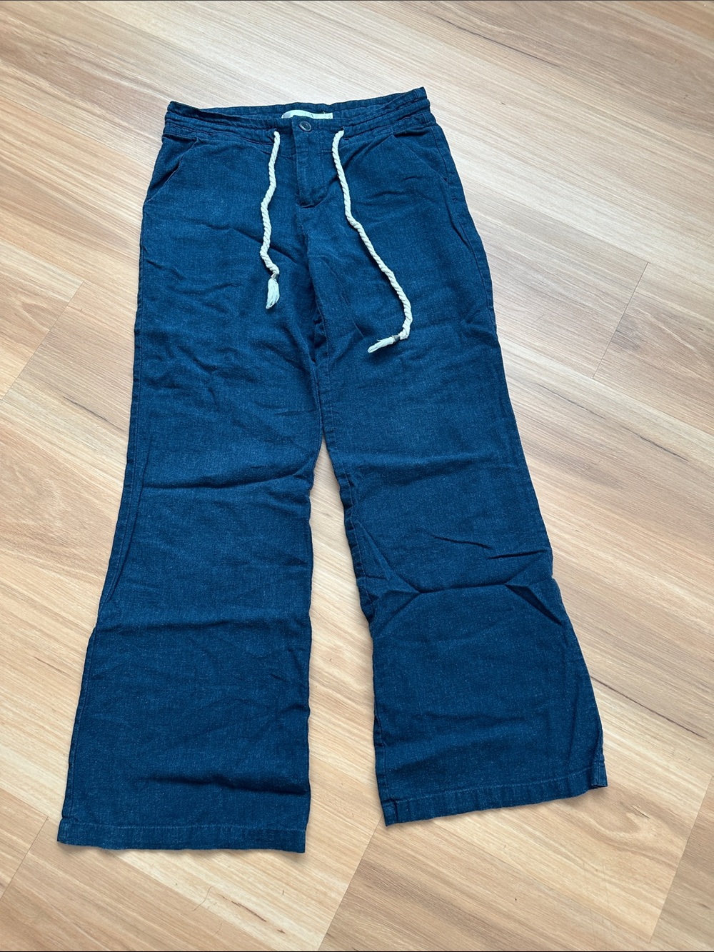 Have Navy Wide-Leg Drawstring linen pants